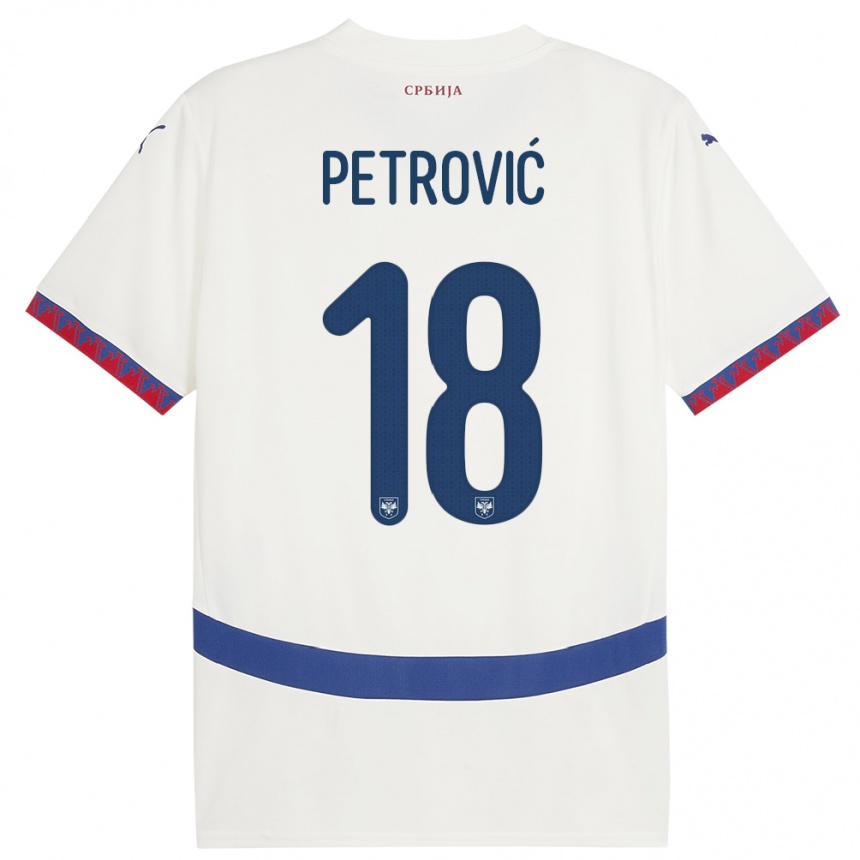 Kids Football Serbia Emilija Petrovic #18 White Away Jersey 24-26 T-Shirt Nz