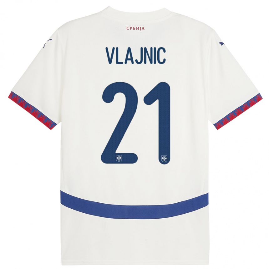 Kids Football Serbia Tyla Jay Vlajnic #21 White Away Jersey 24-26 T-Shirt Nz