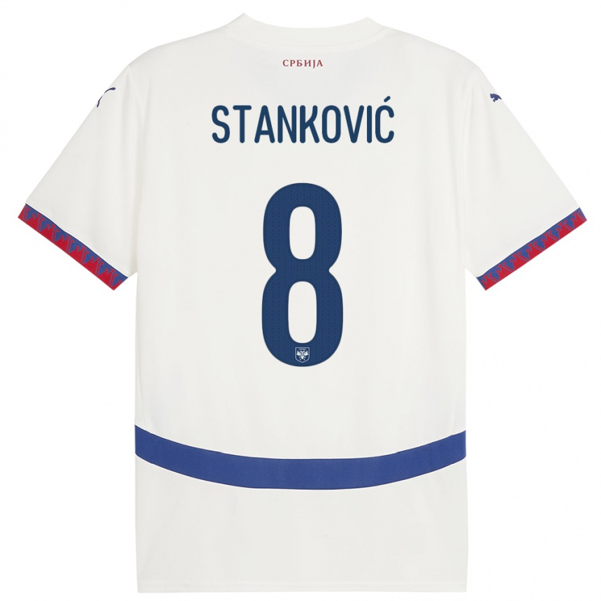 Kids Football Serbia Aleksandar Stankovic #8 White Away Jersey 24-26 T-Shirt Nz