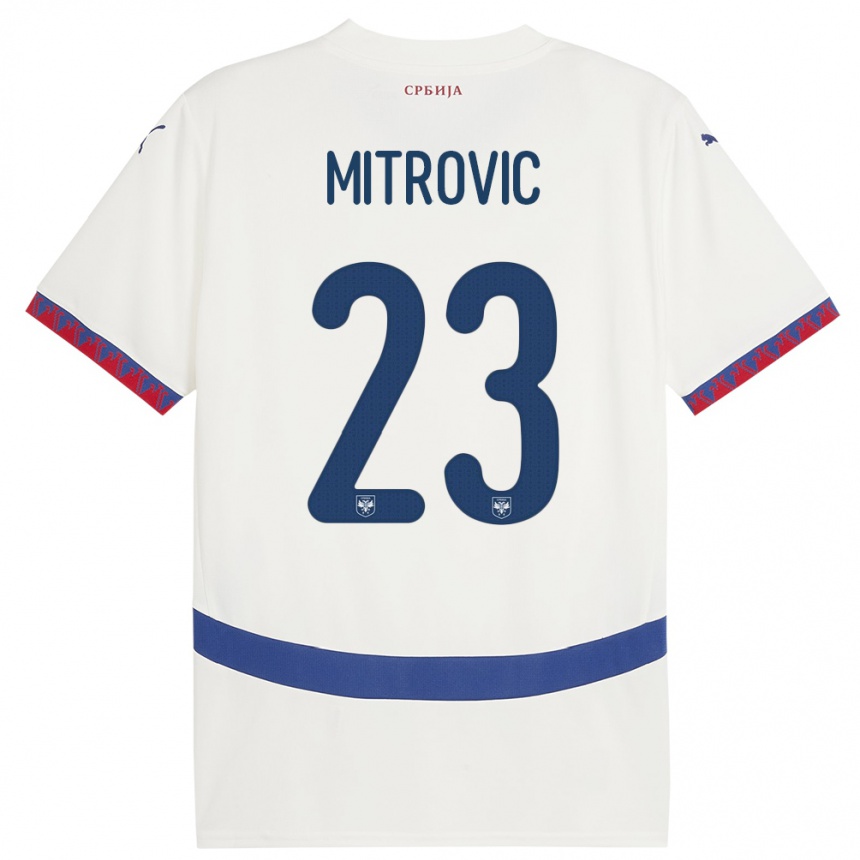 Kids Football Serbia Vuk Mitrovic #23 White Away Jersey 24-26 T-Shirt Nz