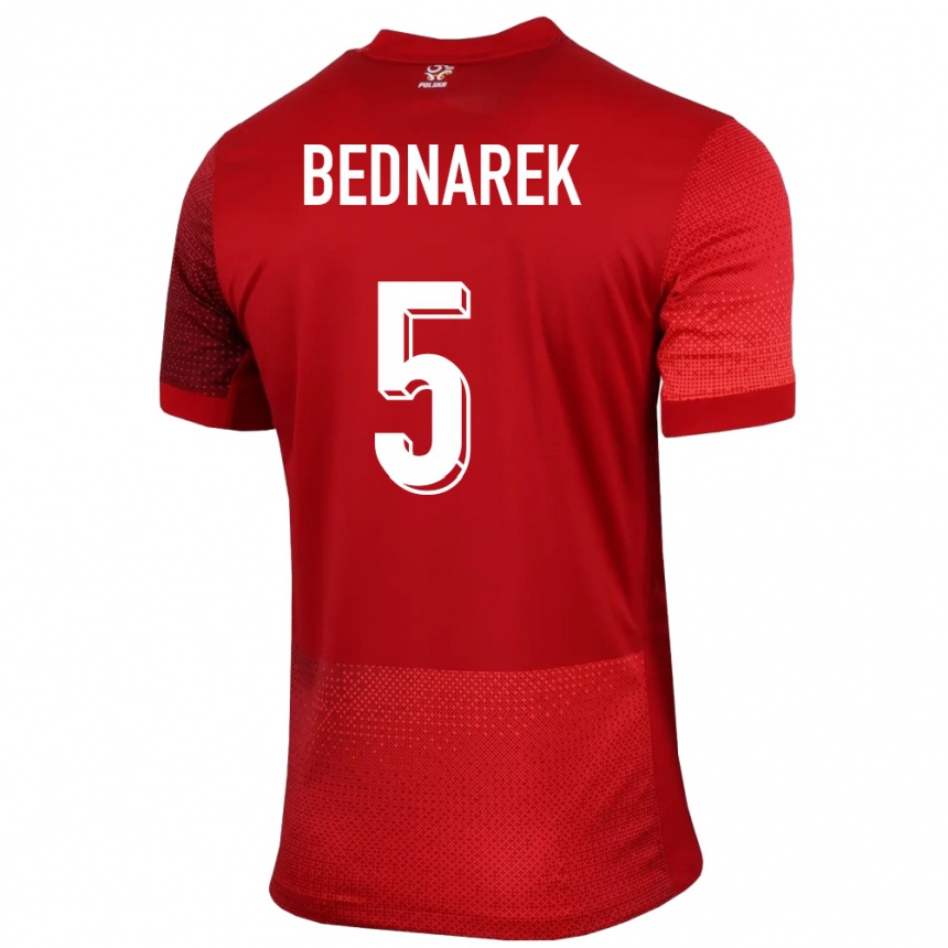 Kids Football Poland Jan Bednarek #5 Red Away Jersey 24-26 T-Shirt Nz