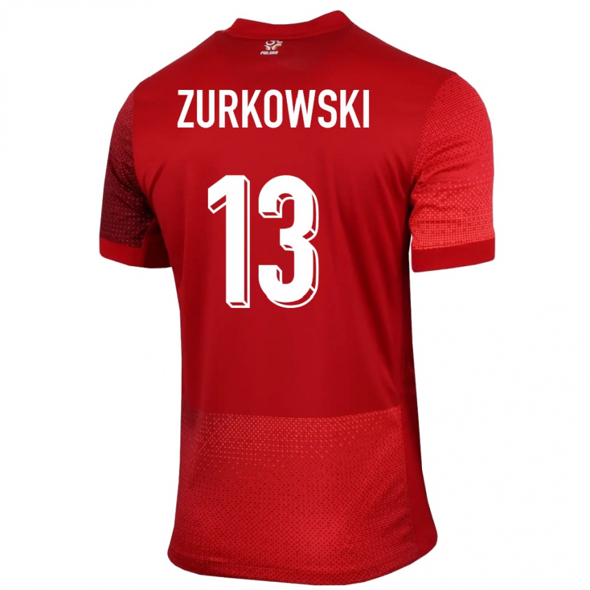 Kids Football Poland Szymon Zurkowski #13 Red Away Jersey 24-26 T-Shirt Nz