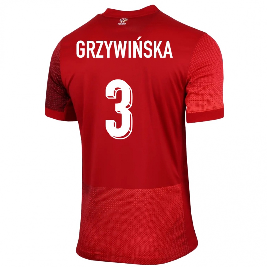 Kids Football Poland Gabriela Grzywinska #3 Red Away Jersey 24-26 T-Shirt Nz