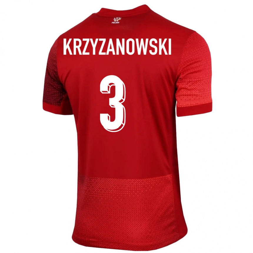 Kids Football Poland Jakub Krzyzanowski #3 Red Away Jersey 24-26 T-Shirt Nz