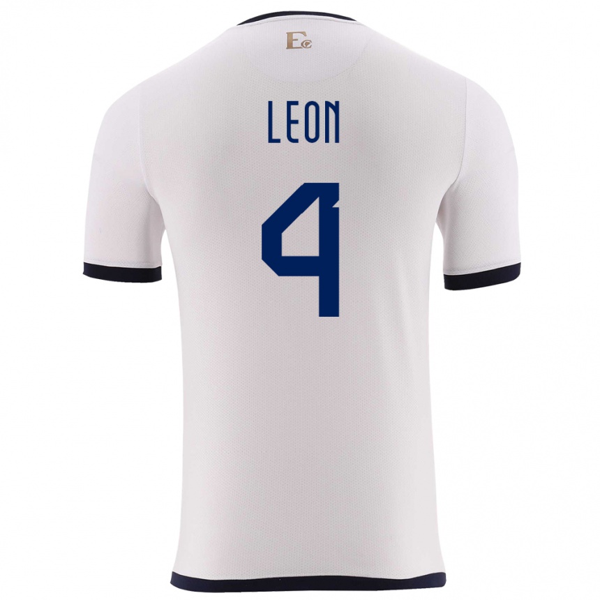 Kids Football Ecuador Fernando Leon #4 White Away Jersey 24-26 T-Shirt Nz