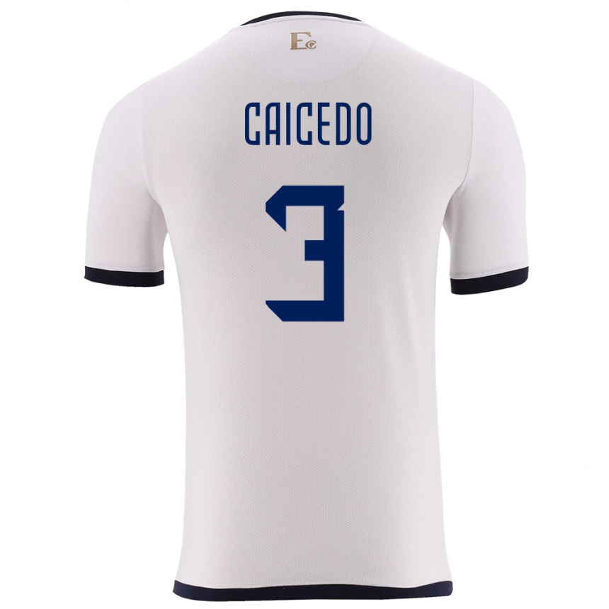 Kids Football Ecuador Jessy Caicedo #3 White Away Jersey 24-26 T-Shirt Nz