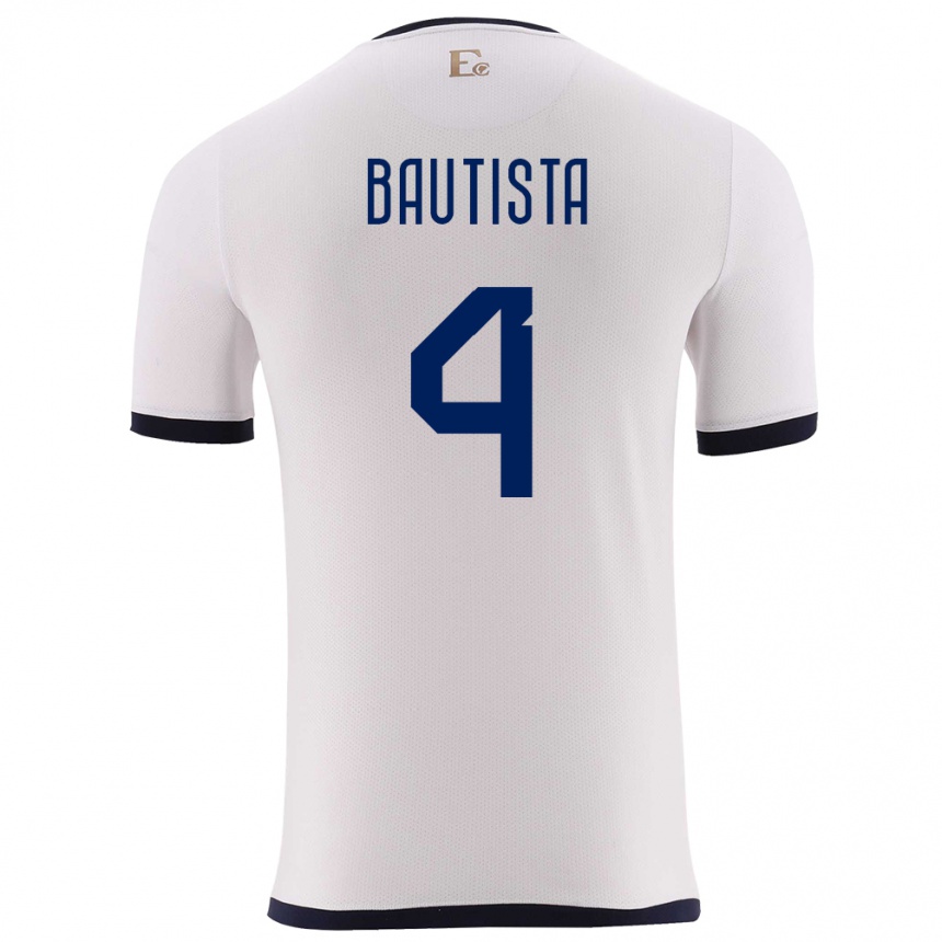 Kids Football Ecuador Davis Bautista #4 White Away Jersey 24-26 T-Shirt Nz