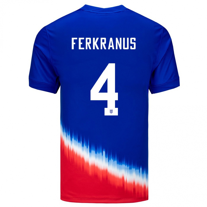 Kids Football United States Marcus Ferkranus #4 Blue Away Jersey 24-26 T-Shirt Nz