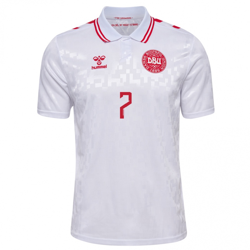 Kids Football Denmark Lauge Sandgrav #7 White Away Jersey 24-26 T-Shirt Nz