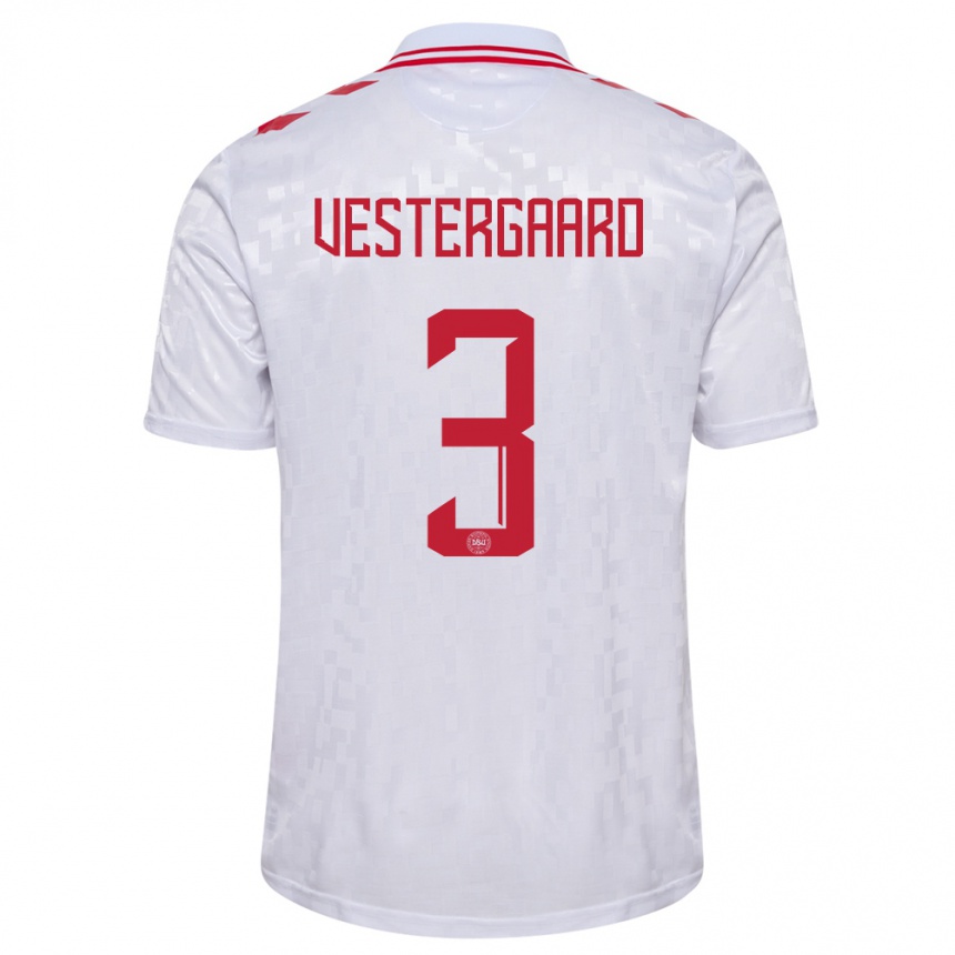 Kids Football Denmark Jannik Vestergaard #3 White Away Jersey 24-26 T-Shirt Nz