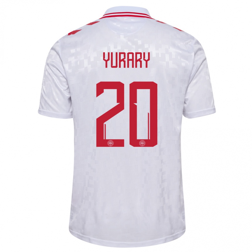 Kids Football Denmark Yussuf Poulsen #20 White Away Jersey 24-26 T-Shirt Nz