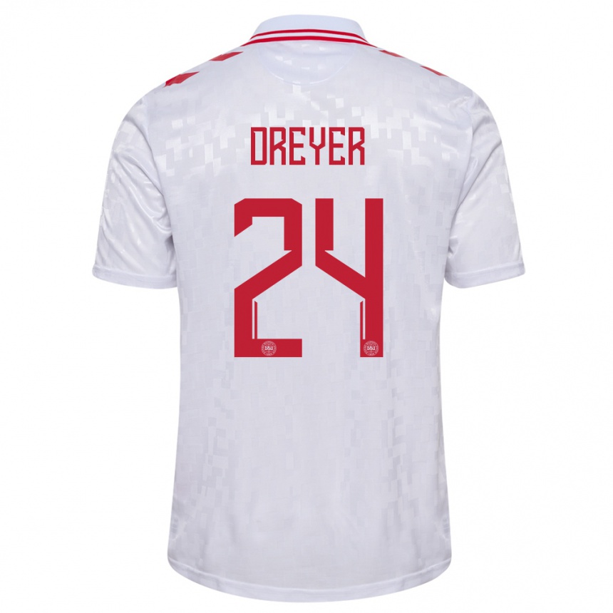 Kids Football Denmark Anders Dreyer #24 White Away Jersey 24-26 T-Shirt Nz