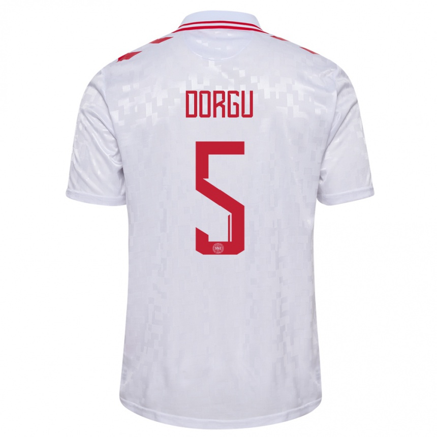 Kids Football Denmark Patrick Dorgu #5 White Away Jersey 24-26 T-Shirt Nz