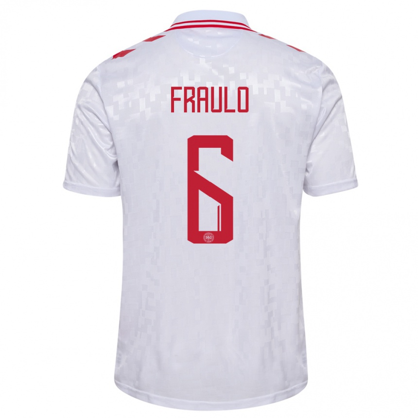 Kids Football Denmark Oscar Fraulo #6 White Away Jersey 24-26 T-Shirt Nz