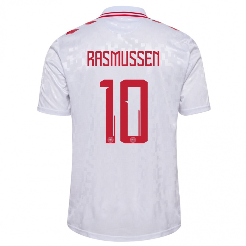 Kids Football Denmark Christian Rasmussen #10 White Away Jersey 24-26 T-Shirt Nz