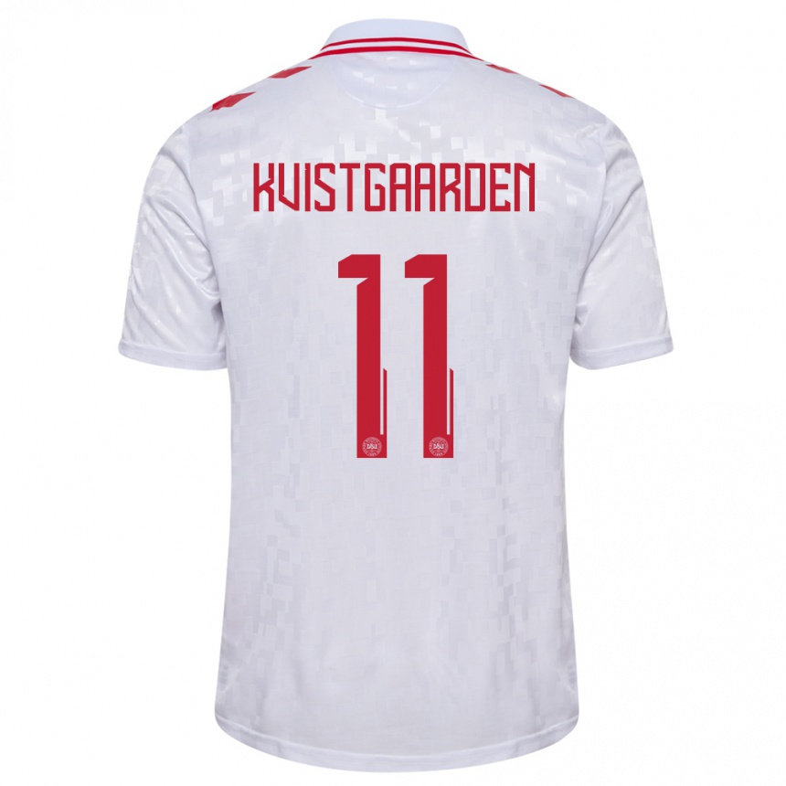 Kids Football Denmark Mathias Kvistgaarden #11 White Away Jersey 24-26 T-Shirt Nz