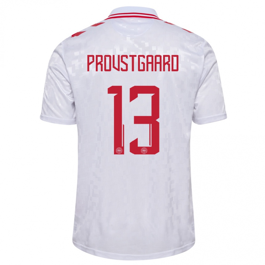 Kids Football Denmark Oliver Provstgaard #13 White Away Jersey 24-26 T-Shirt Nz