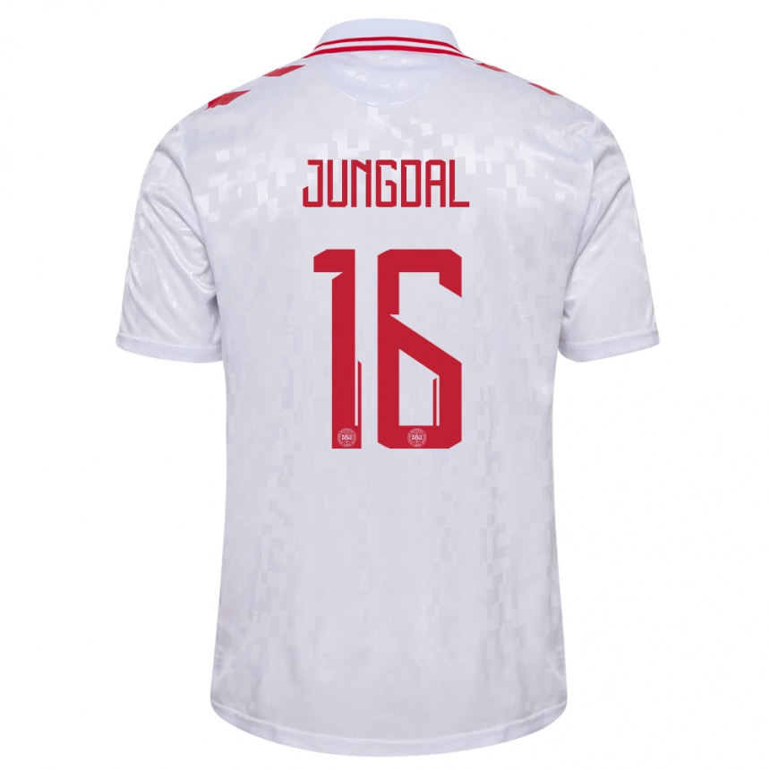 Kids Football Denmark Andreas Jungdal #16 White Away Jersey 24-26 T-Shirt Nz