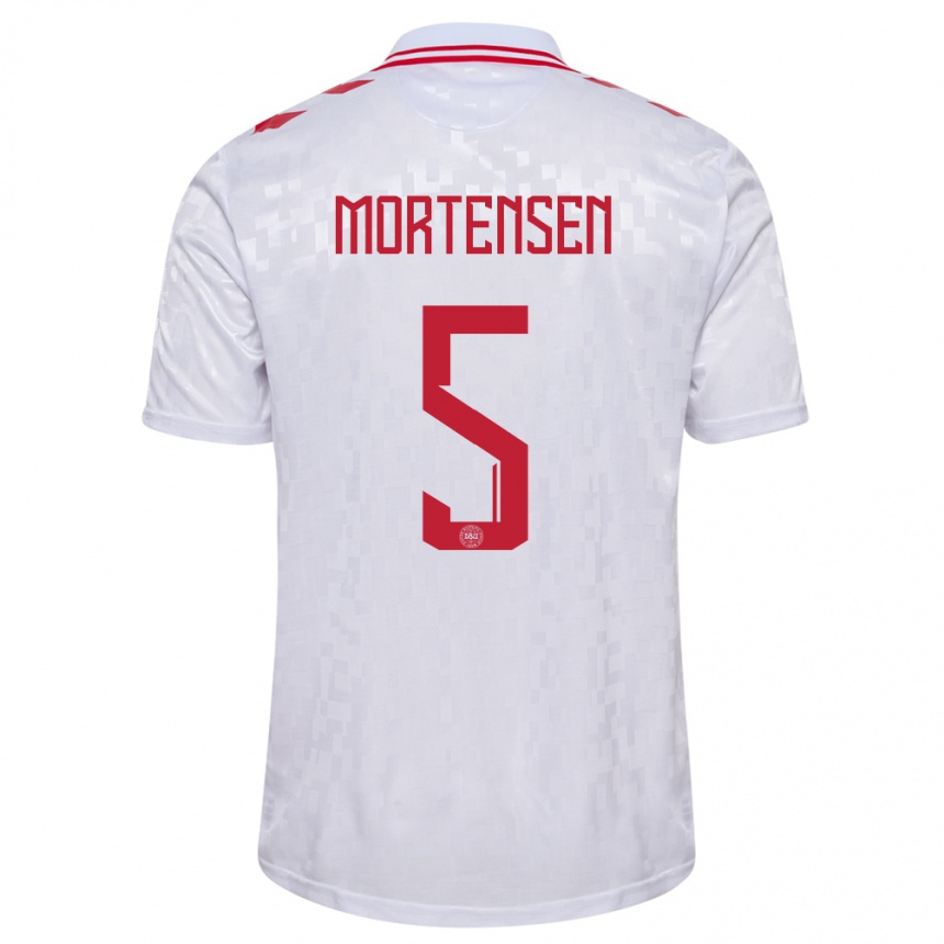 Kids Football Denmark Gustav Mortensen #5 White Away Jersey 24-26 T-Shirt Nz