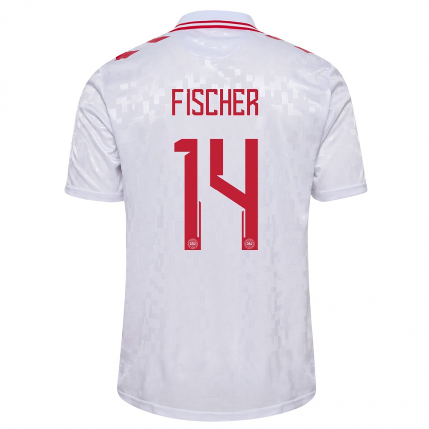 Kids Football Denmark Mikkel Fischer #14 White Away Jersey 24-26 T-Shirt Nz