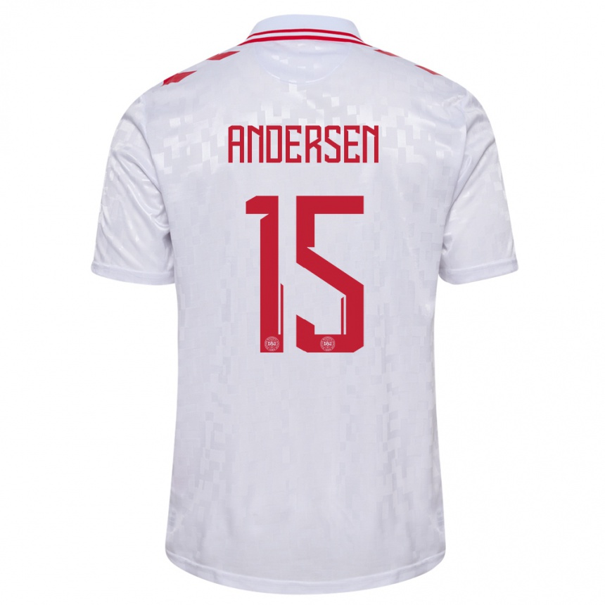 Kids Football Denmark Jacob Andersen #15 White Away Jersey 24-26 T-Shirt Nz