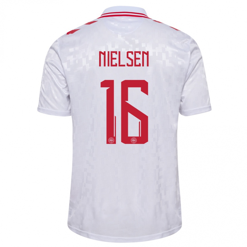 Kids Football Denmark Magnus Nielsen #16 White Away Jersey 24-26 T-Shirt Nz