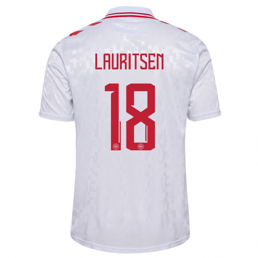 Kids Football Denmark Tobias Lauritsen #18 White Away Jersey 24-26 T-Shirt Nz