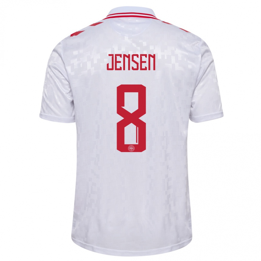 Kids Football Denmark Tobias Lund Jensen #8 White Away Jersey 24-26 T-Shirt Nz