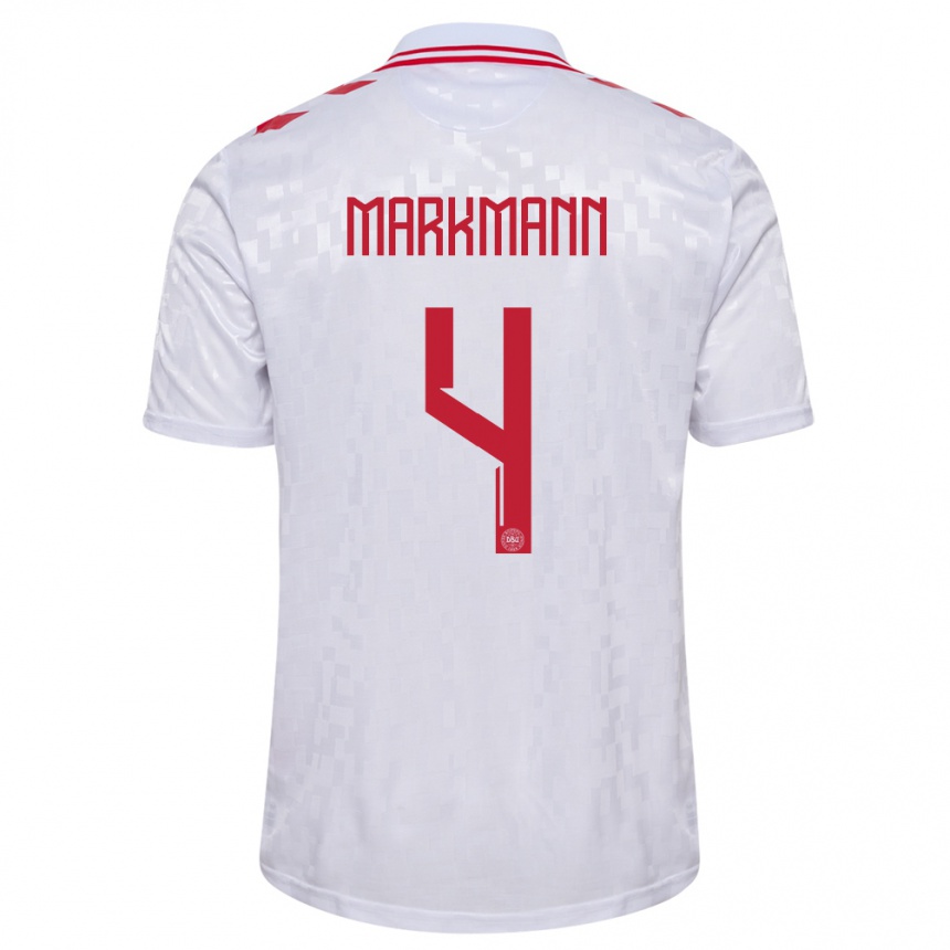 Kids Football Denmark Noah Markmann #4 White Away Jersey 24-26 T-Shirt Nz