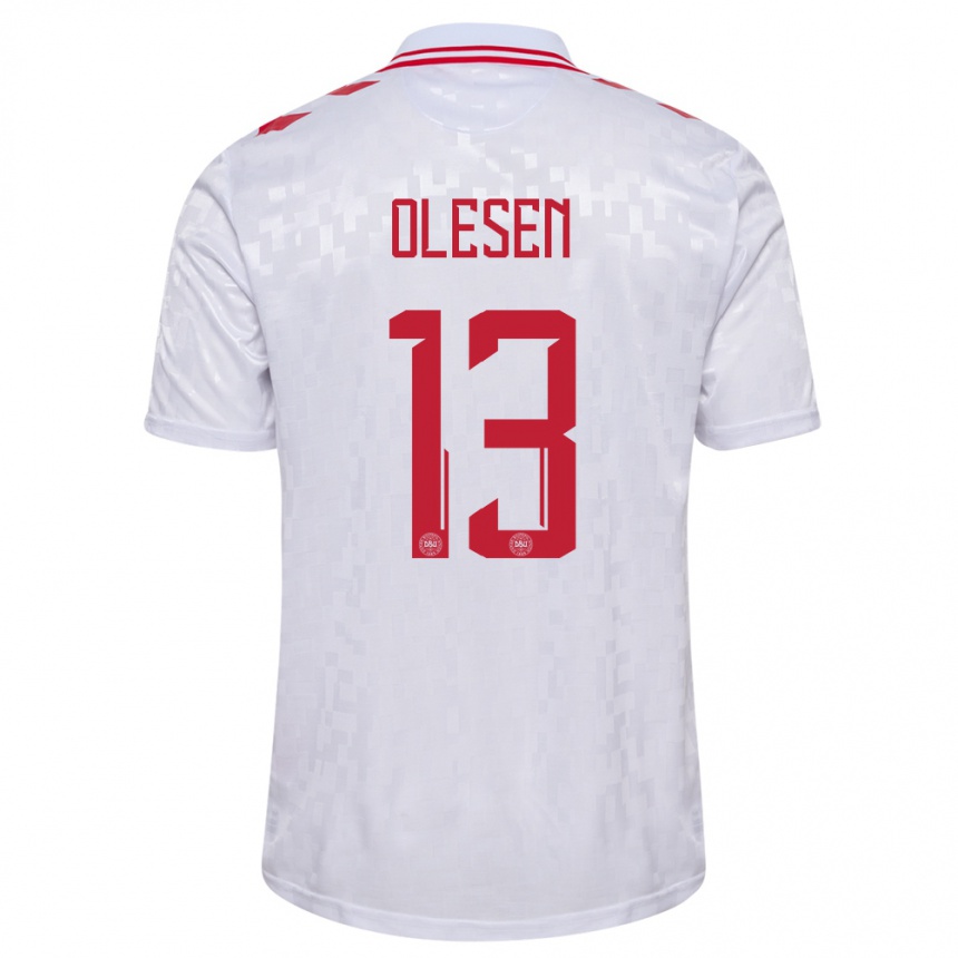 Kids Football Denmark Karoline Olesen #13 White Away Jersey 24-26 T-Shirt Nz