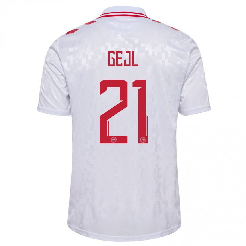 Kids Football Denmark Mille Gejl #21 White Away Jersey 24-26 T-Shirt Nz