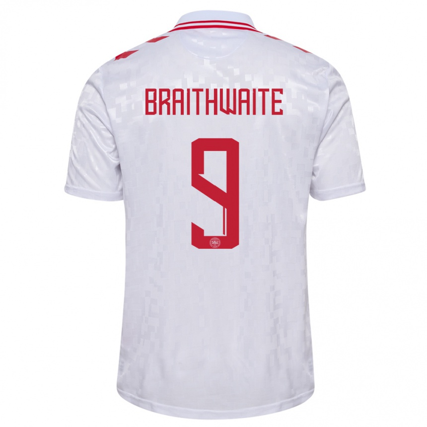 Kids Football Denmark Martin Braithwaite #9 White Away Jersey 24-26 T-Shirt Nz