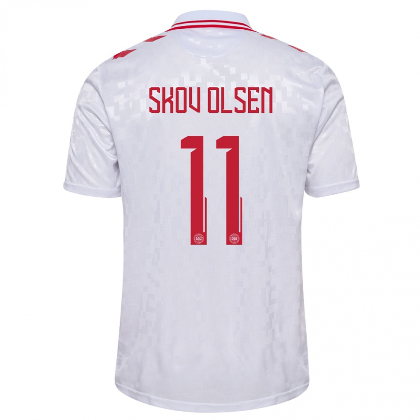 Kids Football Denmark Andreas Skov Olsen #11 White Away Jersey 24-26 T-Shirt Nz