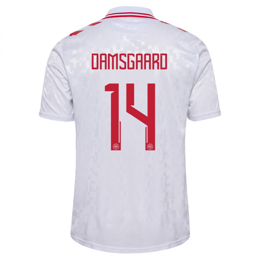 Kids Football Denmark Mikkel Damsgaard #14 White Away Jersey 24-26 T-Shirt Nz