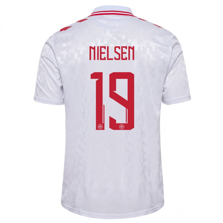 Kids Football Denmark Casper Nielsen #19 White Away Jersey 24-26 T-Shirt Nz