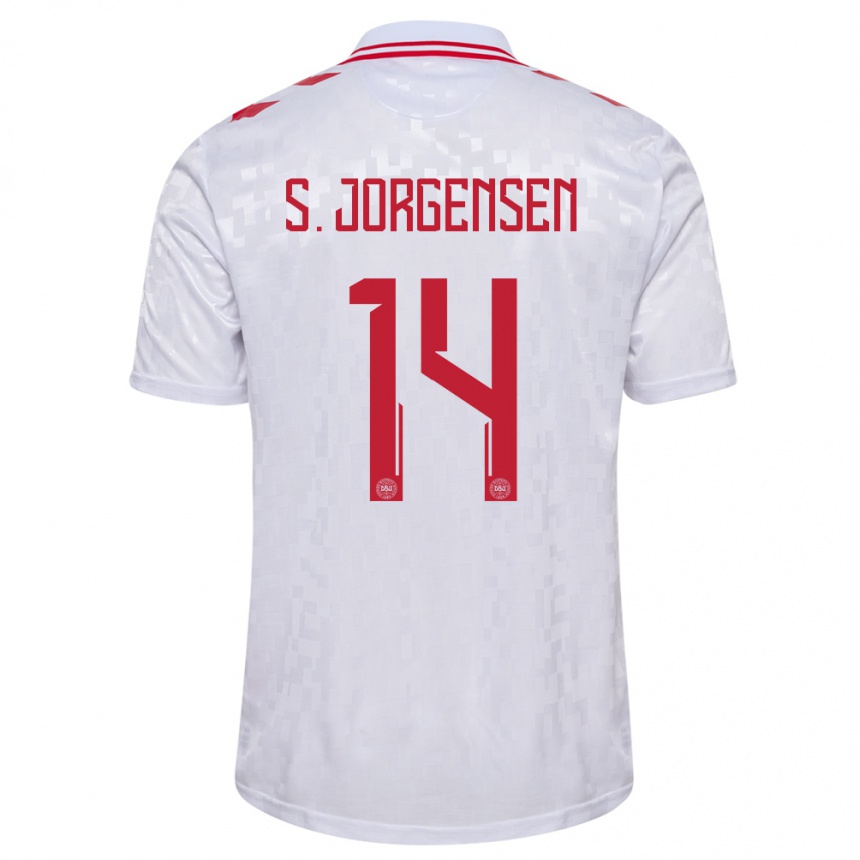 Kids Football Denmark Sebastian Jorgensen #14 White Away Jersey 24-26 T-Shirt Nz