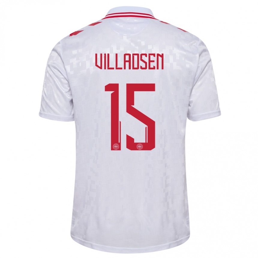 Kids Football Denmark Oliver Villadsen #15 White Away Jersey 24-26 T-Shirt Nz