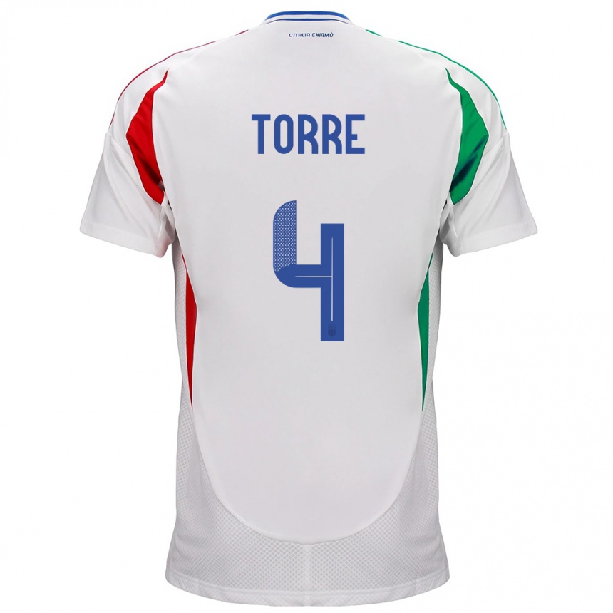 Kids Football Italy Pietro La Torre #4 White Away Jersey 24-26 T-Shirt Nz