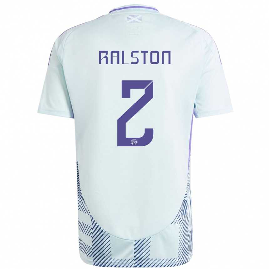 Kids Football Scotland Anthony Ralston #2 Light Mint Blue Away Jersey 24-26 T-Shirt Nz