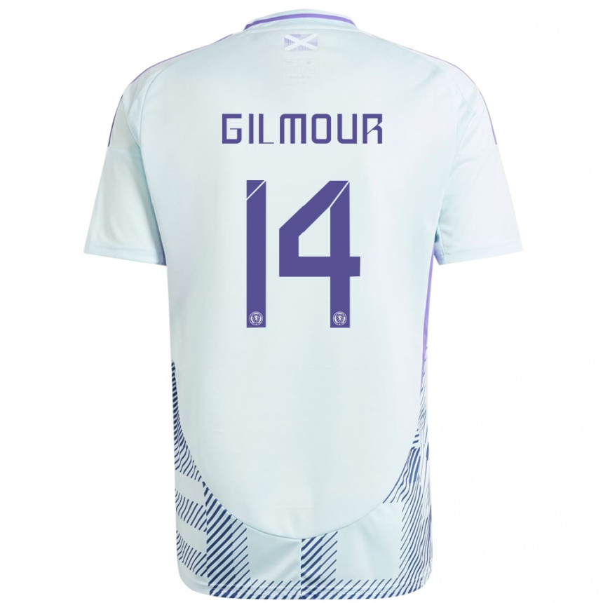 Kids Football Scotland Billy Gilmour #14 Light Mint Blue Away Jersey 24-26 T-Shirt Nz