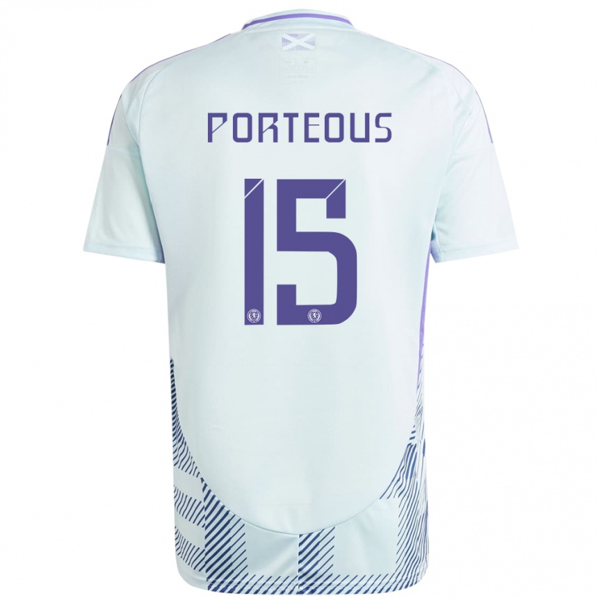 Kids Football Scotland Ryan Porteous #15 Light Mint Blue Away Jersey 24-26 T-Shirt Nz