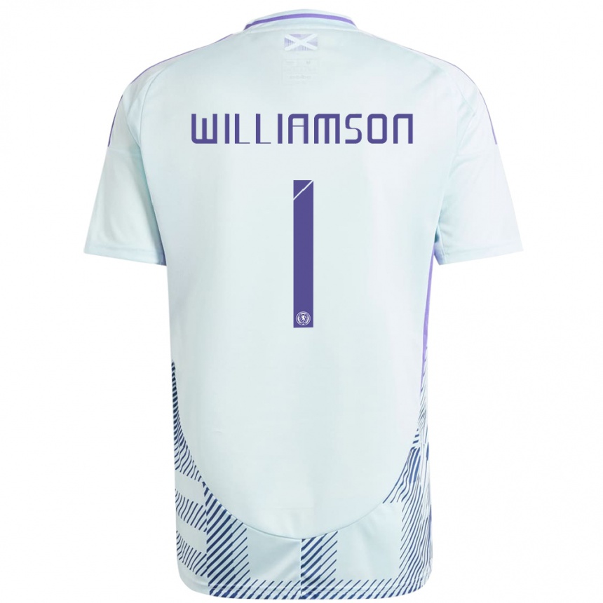 Kids Football Scotland Woody Williamson #1 Light Mint Blue Away Jersey 24-26 T-Shirt Nz