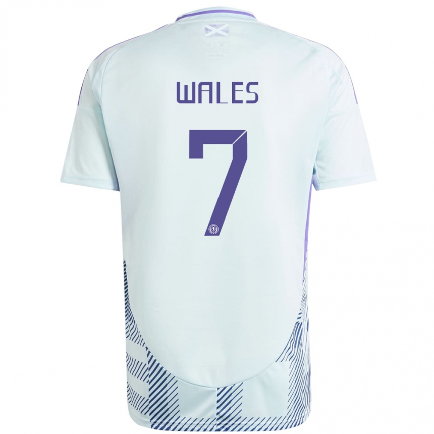 Kids Football Scotland Bobby Wales #7 Light Mint Blue Away Jersey 24-26 T-Shirt Nz