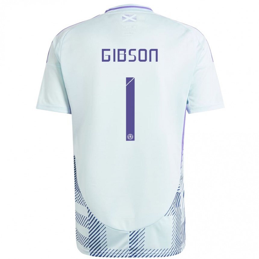 Kids Football Scotland Lee Gibson #1 Light Mint Blue Away Jersey 24-26 T-Shirt Nz