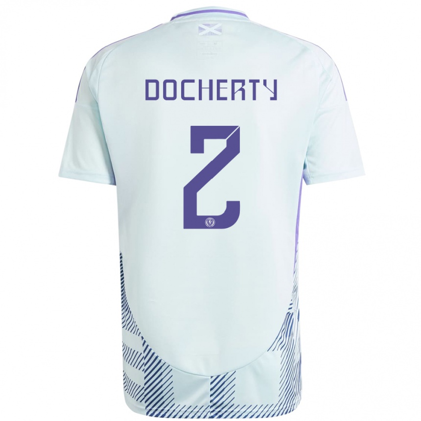 Kids Football Scotland Nicola Docherty #2 Light Mint Blue Away Jersey 24-26 T-Shirt Nz