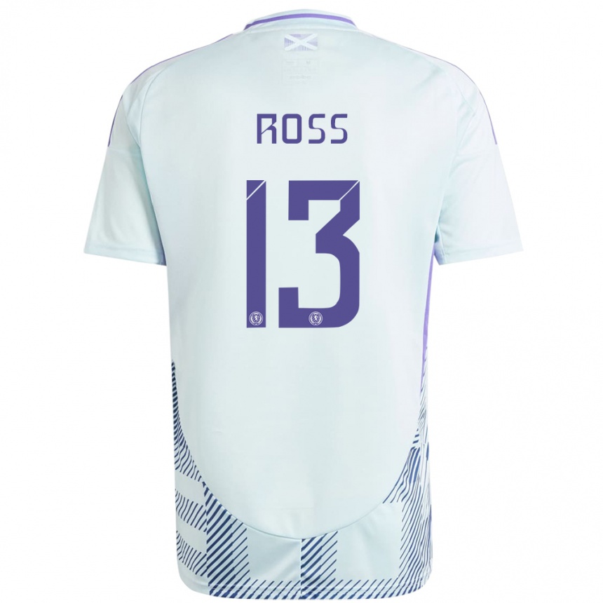 Kids Football Scotland Jane Ross #13 Light Mint Blue Away Jersey 24-26 T-Shirt Nz