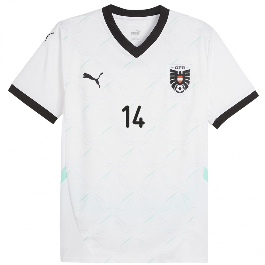 Kids Football Austria Leopold Querfeld #14 White Away Jersey 24-26 T-Shirt Nz