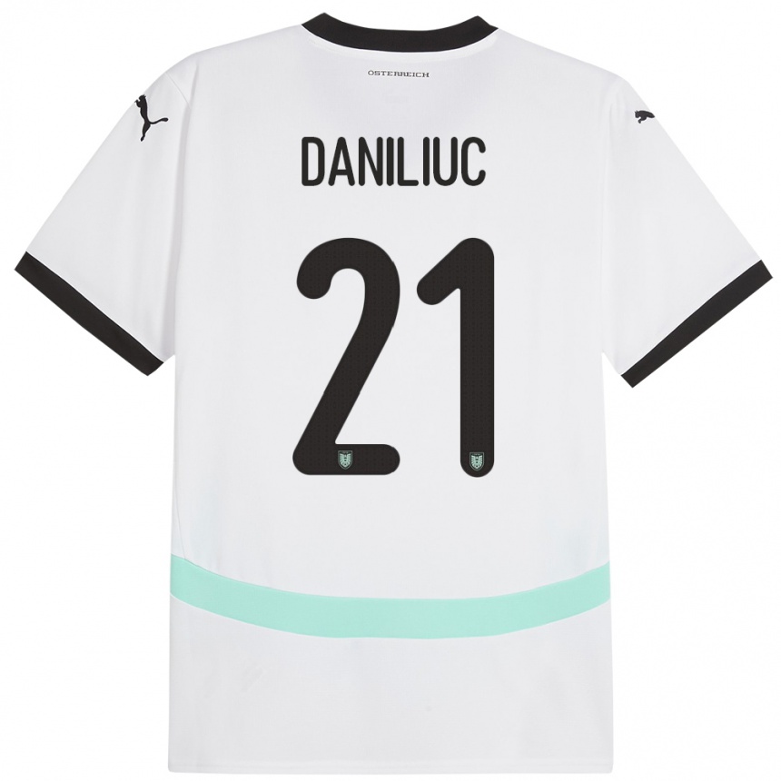 Kids Football Austria Flavius Daniliuc #21 White Away Jersey 24-26 T-Shirt Nz