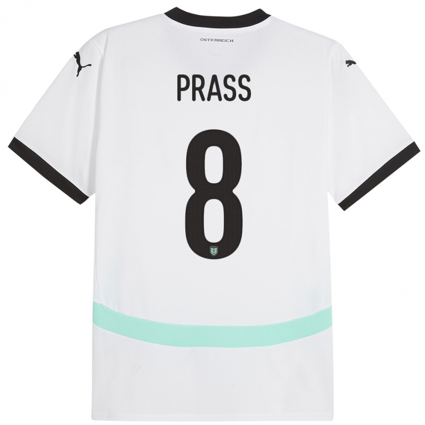 Kids Football Austria Alexander Prass #8 White Away Jersey 24-26 T-Shirt Nz