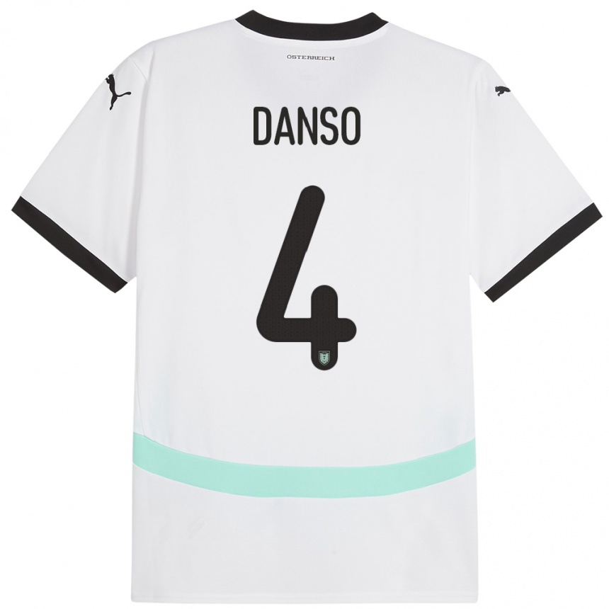 Kids Football Austria Kevin Danso #4 White Away Jersey 24-26 T-Shirt Nz